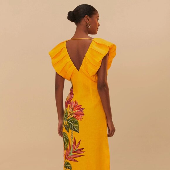 Farm Rio 100% Linen Midi Dress - Size: L - Picture 14 of 16